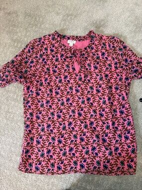J. Crew Pink Floral Keyhole Blouse